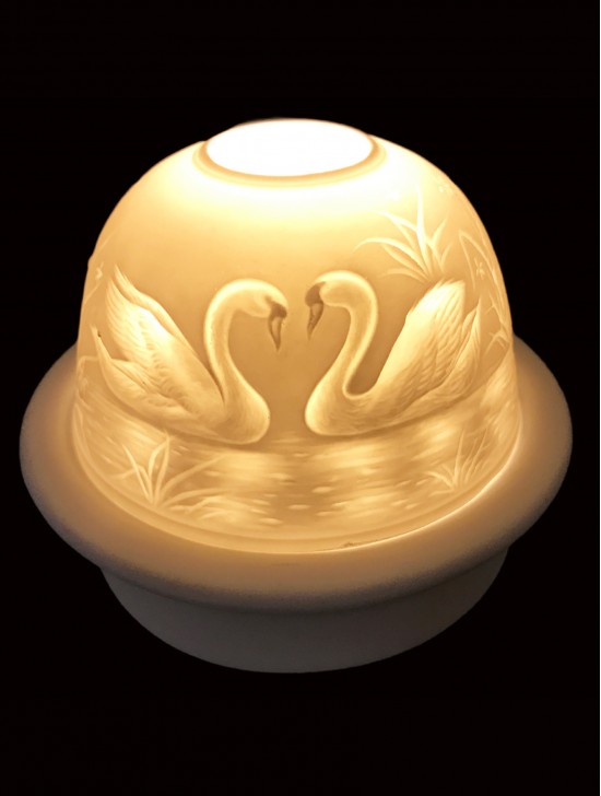 Porcelain Swan Lake Candle Dome Light w/Candle Plate